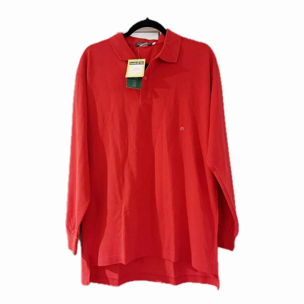VINTAGE NWT Hang Ten Vibrant Red Long Sleeve Polo